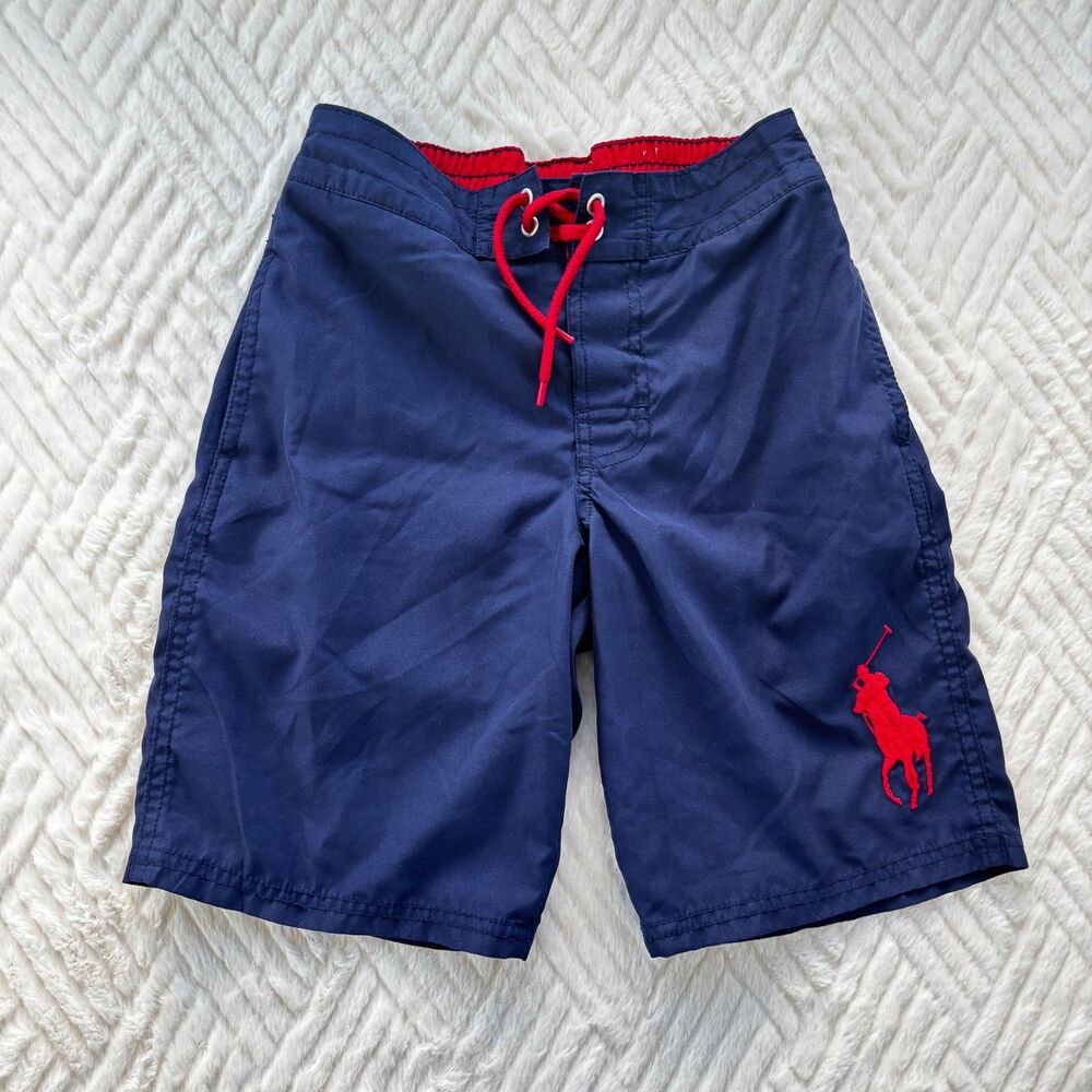 Polo Ralph Lauren Boys S (8) Navy Swim Trunks Red Pony Logo